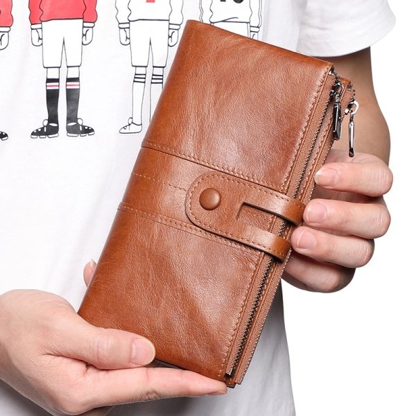 Brown Leather Double Zip Organizer Wallet - Image 5