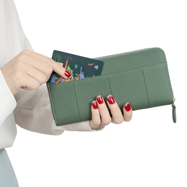 Women's Green Leather Zip Around Wallet - Image 3