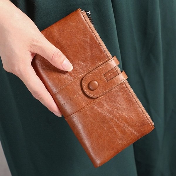 Brown Leather Double Zip Organizer Wallet - Image 4