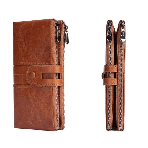 Brown Leather Double Zip Organizer Wallet - Image 3