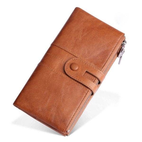 Brown Leather Double Zip Organizer Wallet - Image 2