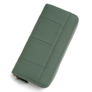 Women's Green Leather Zip Around Wallet