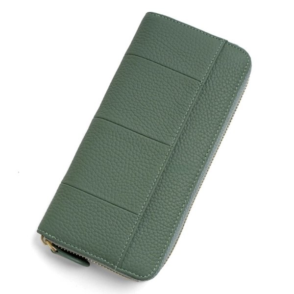Women's Green Leather Zip Around Wallet