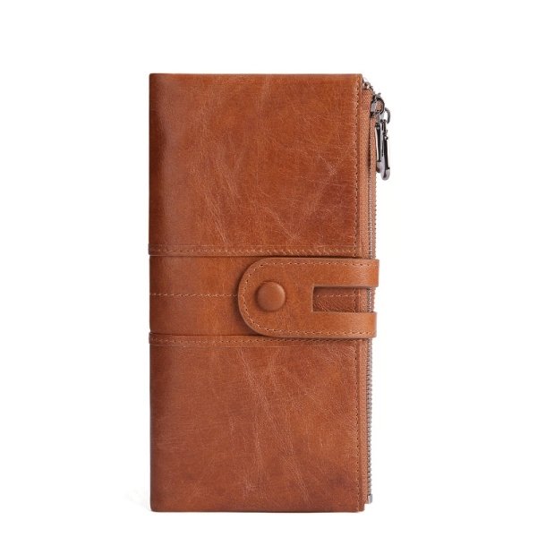 Brown Leather Double Zip Organizer Wallet